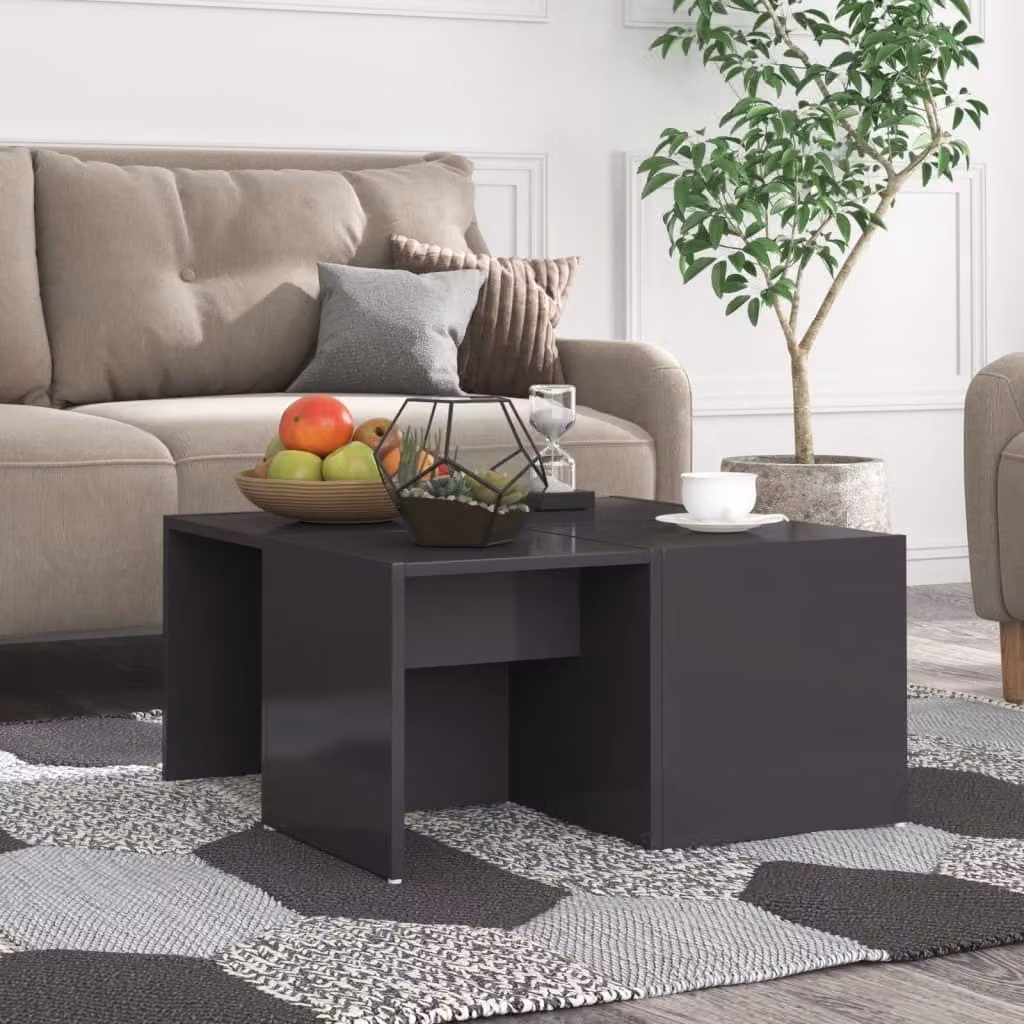 vidaXL Tavolini da caffè 4 pz. Grigio lucido 33x33x33 cm Materiale a base di legno - Tavolino da caffè - Tavolini da caffè - Set di tavolini da caffè - Set di tavolini da caffè