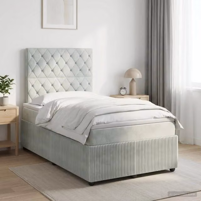 Letto box spring con materasso vidaXL in tessuto grigio chiaro e bianco L/P: 120 x 200 cm
