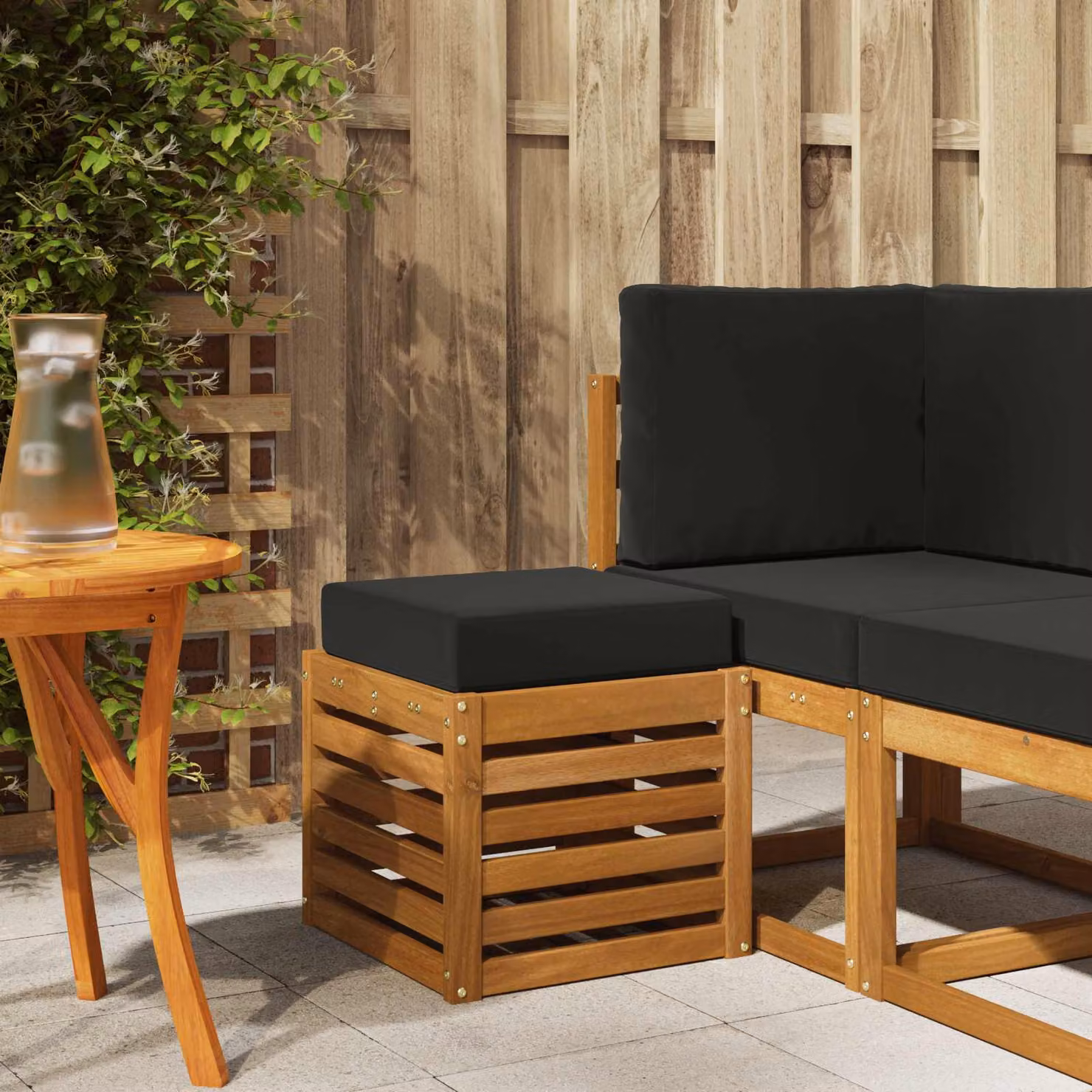 Panca da esterno moderna vidaXL in legno di acacia massello naturale colore marrone e nero per giardino, balcone o terrazza