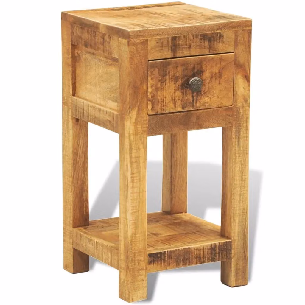 Comodino cassettiera in legno massello di mango marrone stile rustico con 1 cassetto – 2