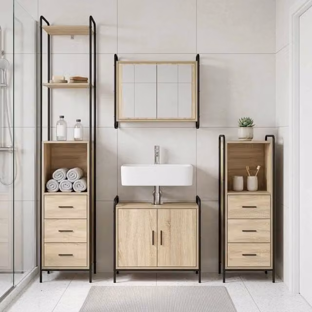 Set di Armadi da Bagno 4 pz Rovere Sonoma 40 x 36 x 200,5 cm 3444664