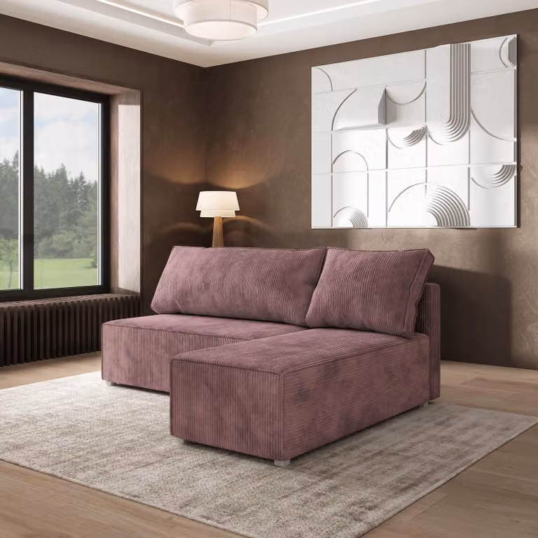 Divano angolare Masseno BRISO P con funzione letto a L, divano con box letto, divano da salotto, divano, divano, divano letto, set di divani - viola, POSO 130
