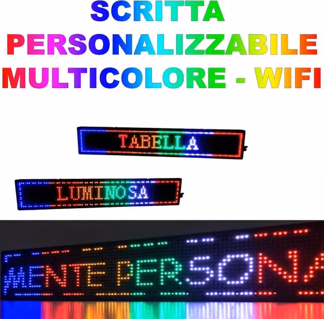 Insegna Luminosa a LED Personalizzata Trade Shop con Scritta Scorrevole Multicolore WiFi L: 200 cm, H: 40 cm
