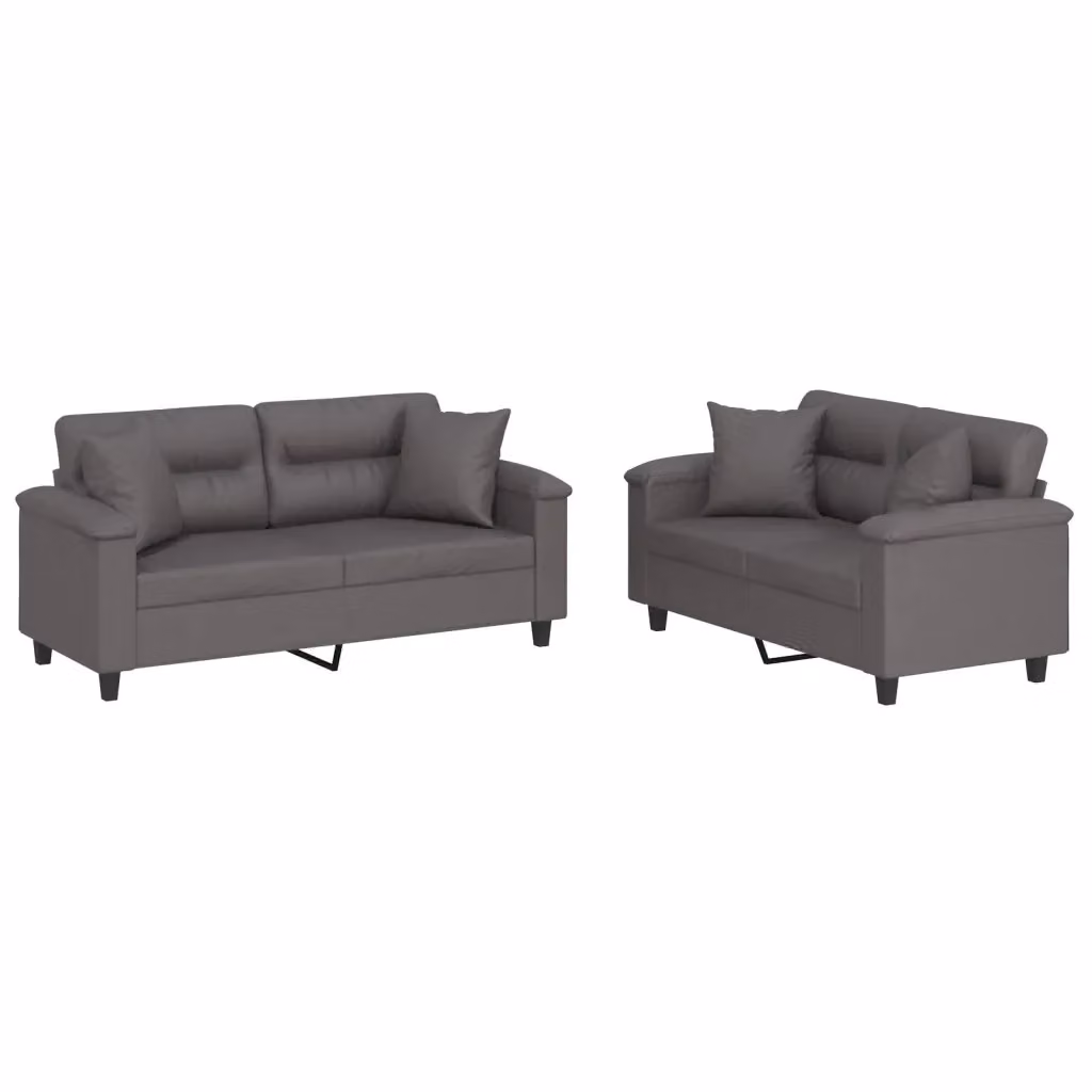 Set di 2 divani moderni vidaXL in similpelle grigia con cuscini inclusi – 2