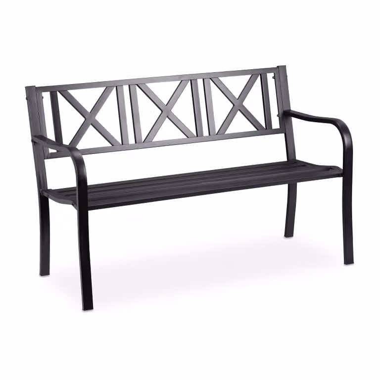 Panchina da giardino Relaxdays, 2 posti, per terrazza o balcone, in acciaio, robusta, Al x L x P: 80,5 x 127 x 63 cm, nera