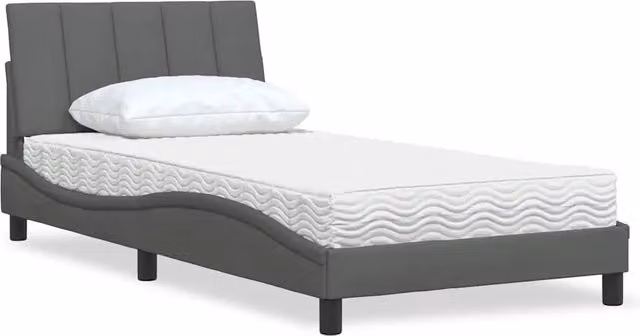 Letto con Materasso-Struttura Letto con Materasso Hanko Grigio Scuro 100x200 cm in Tessuto