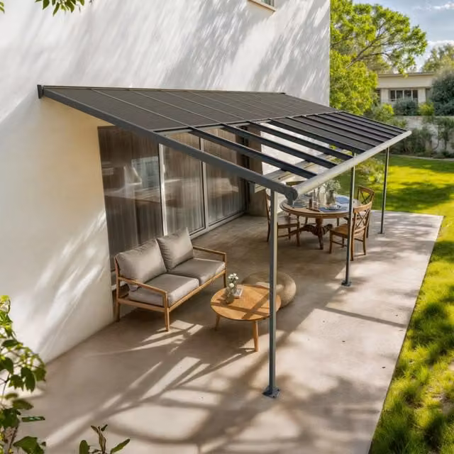 Pergola addossata Palram Canopia Sierra Cabrio in alluminio e policarbonato, colore grigio, L: 6,2 m x P: 3 m