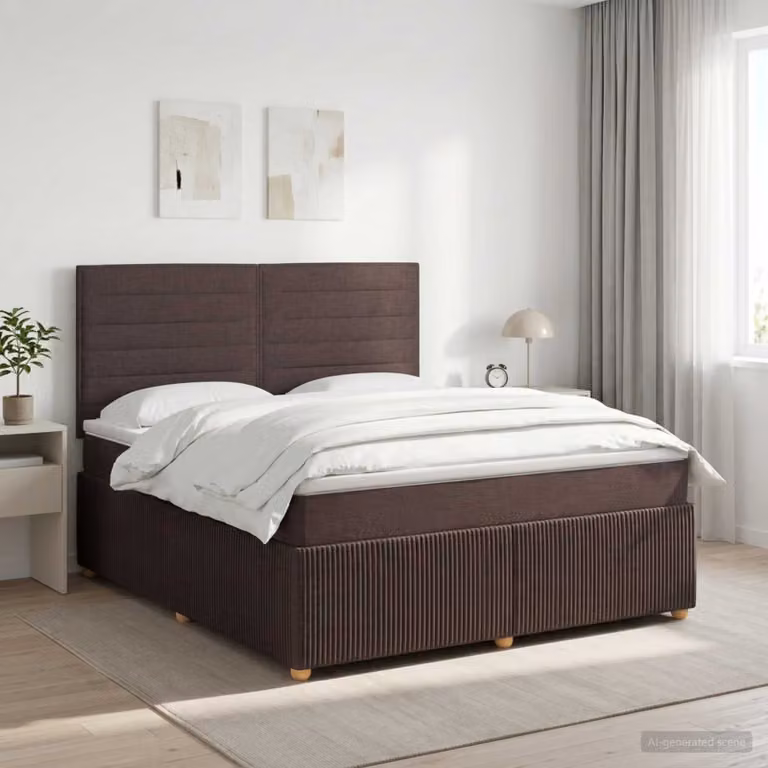 Letto box spring con materasso vidaXL in tessuto marrone e bianco con molle a tasche L/P/H: 180 x 200 x 76,5 cm