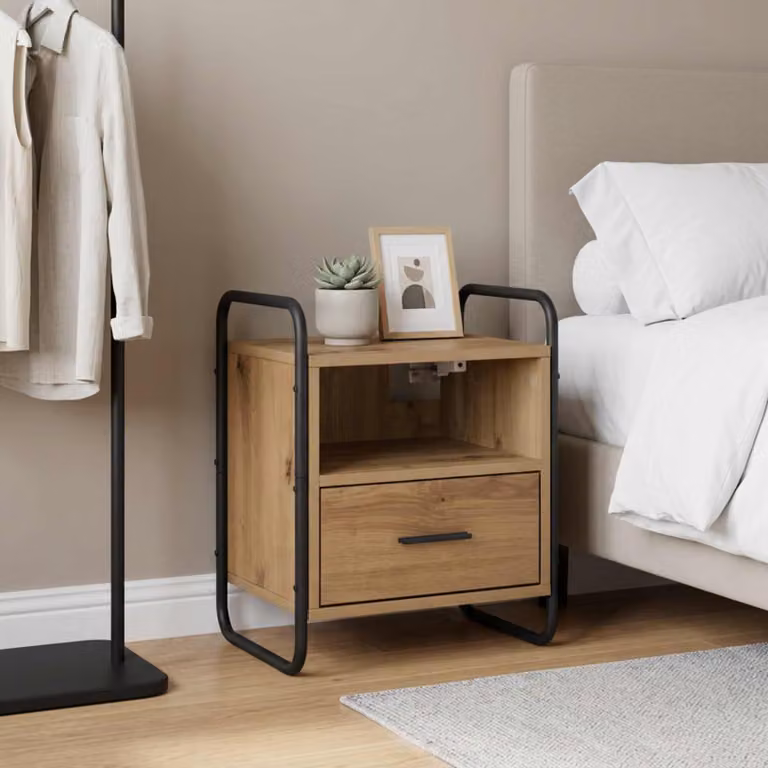 vidaXL Mobiletto da Letto Appeso Moderno in Legno e Metallo Marrone L 40 cm, P 30 cm, H 50 cm
