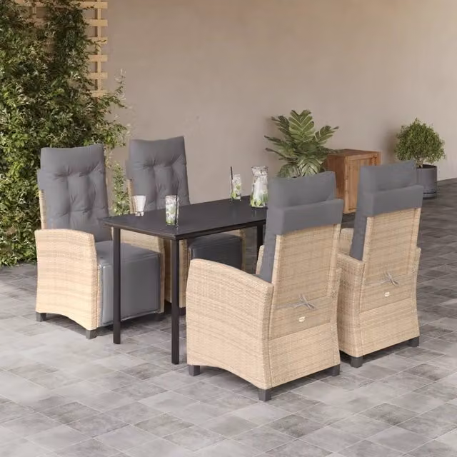 Set Pranzo da Giardino 5 pz con Cuscini Beige Misto Polyrattan 3213025