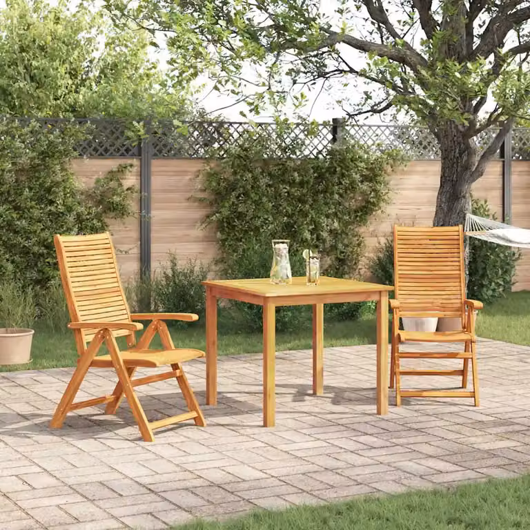 Set da pranzo per giardino e terrazzo vidaXL in legno di acacia oliato marrone, composto da 3 pezzi con tavolo a piano pieghevole e stile rustico