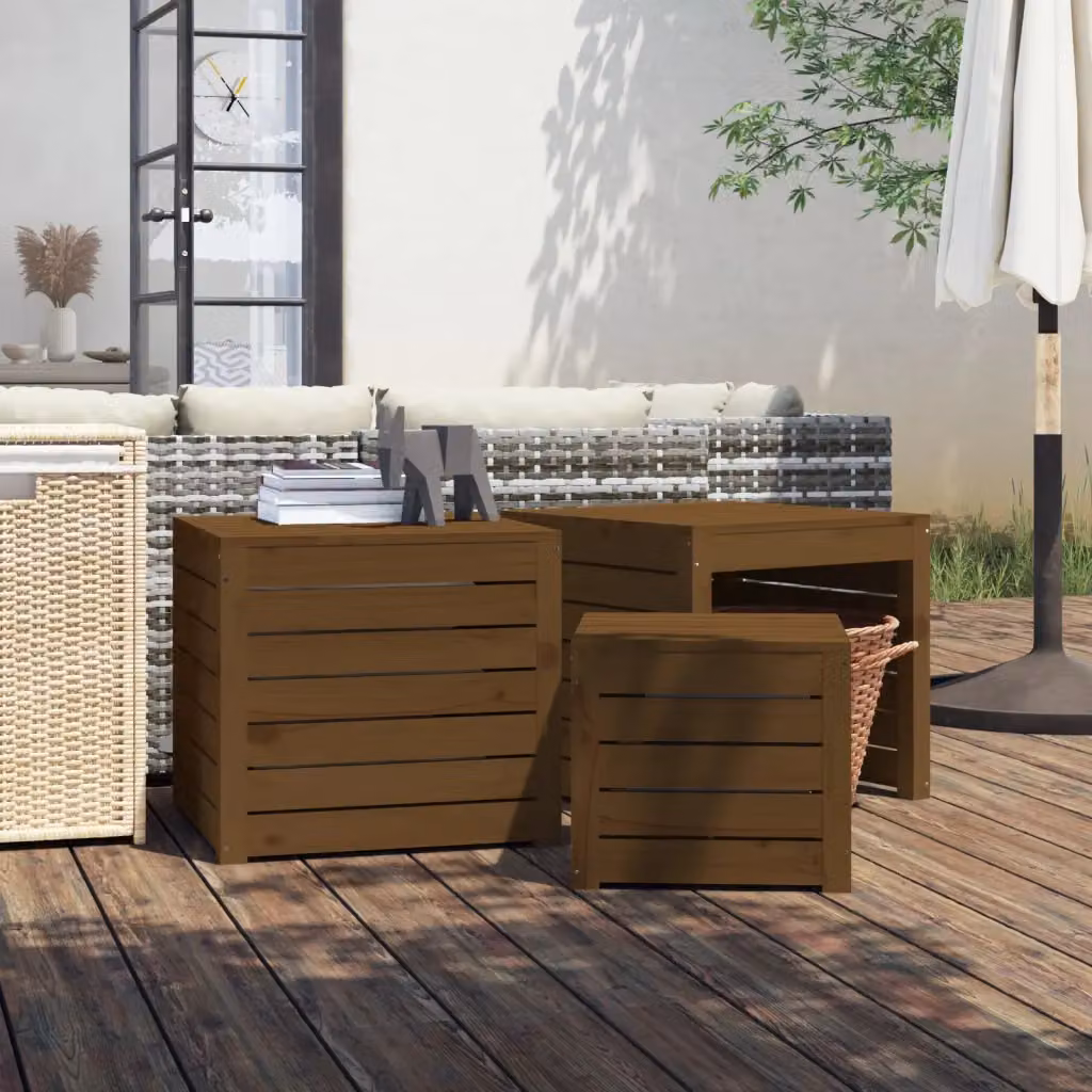 Set di 3 cassette da giardino vidaXL in legno massello di pino, colore marrone rustico