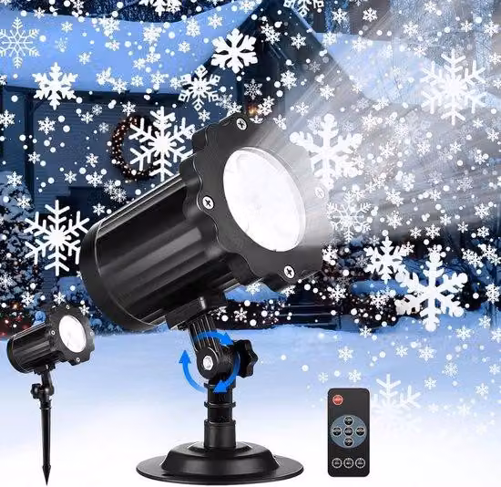Proiettore LED per esterni - con effetto vortice di neve - Decorazione natalizia, illuminazione a proiezione per esterni - Impermeabile IP65 - Proiettore LED rotante, illuminazione natalizia per esterni, nuovo - Nero - Con telecomando