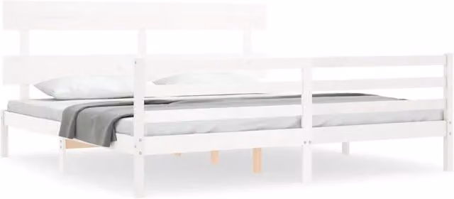 Letto matrimoniale in legno massello di pino bianco con testiera in stile rustico L/P: 200 x 200 cm – 1