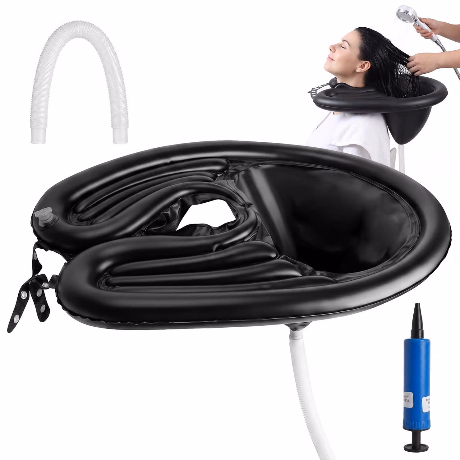 Lavabo gonfiabile per lavare i capelli, colore nero - Autoportante e resistente, ideale per donne incinte e anziani