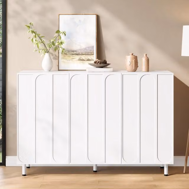 Mobile portascarpe 120x37x80 cm in MDF e truciolare bianco, 3 ante -