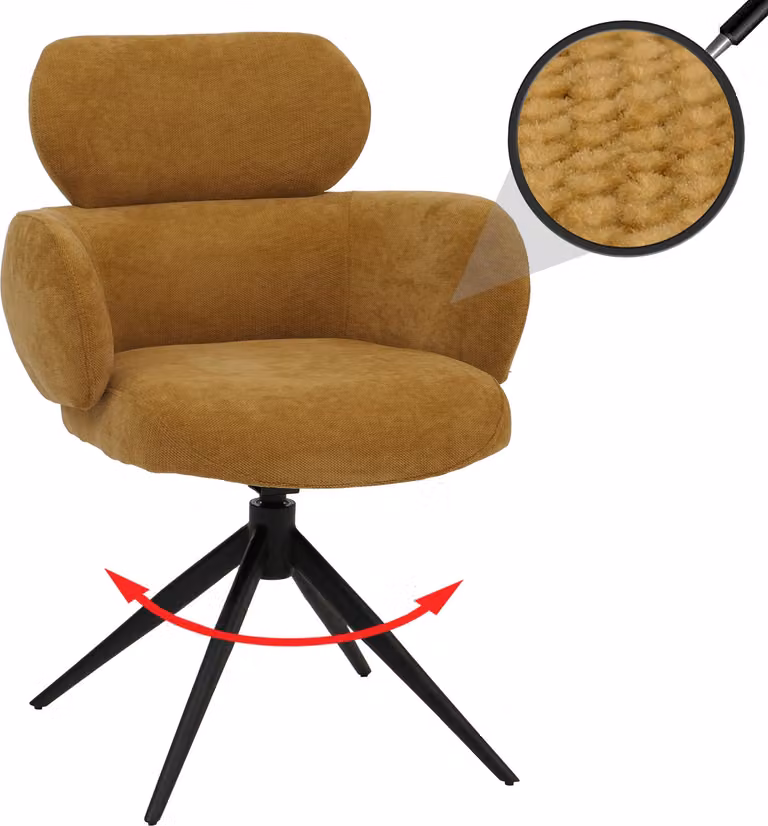 Sedia da pranzo HWC-O77, sedia da cucina imbottita, girevole con sistema di ritorno automatico, rivestita in tessuto chenille (310g/m²), colore giallo senape