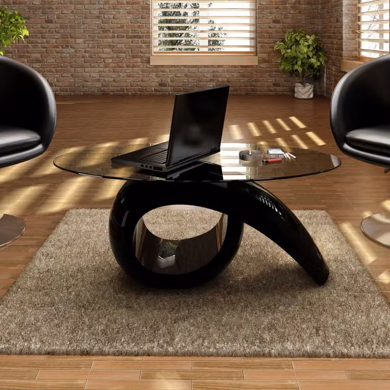 Tavolino The Living Store con piano ovale in vetro nero lucido