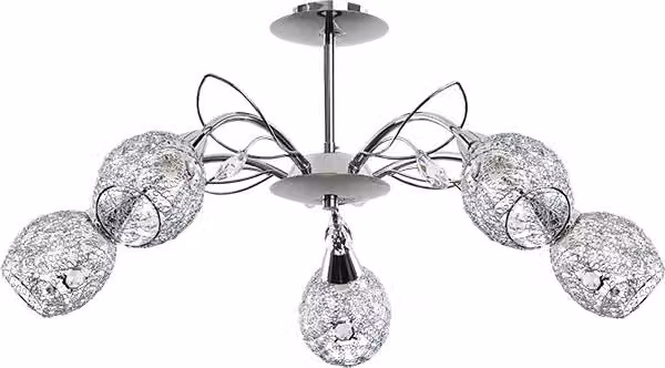 Plafoniera Alfa Marlena cromata con cristalli e 5 lampadine E14