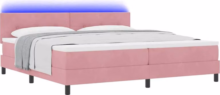 Letto a Sorgente LED con materasso Rosa 200 x 200 cm Velluto