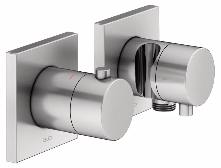 KEUCO EDITION 11 Set de robinetterie thermostatique encastrée pour 2 consommateurs avec raccord de flexible et support de douche, 51153061222, 51153061222