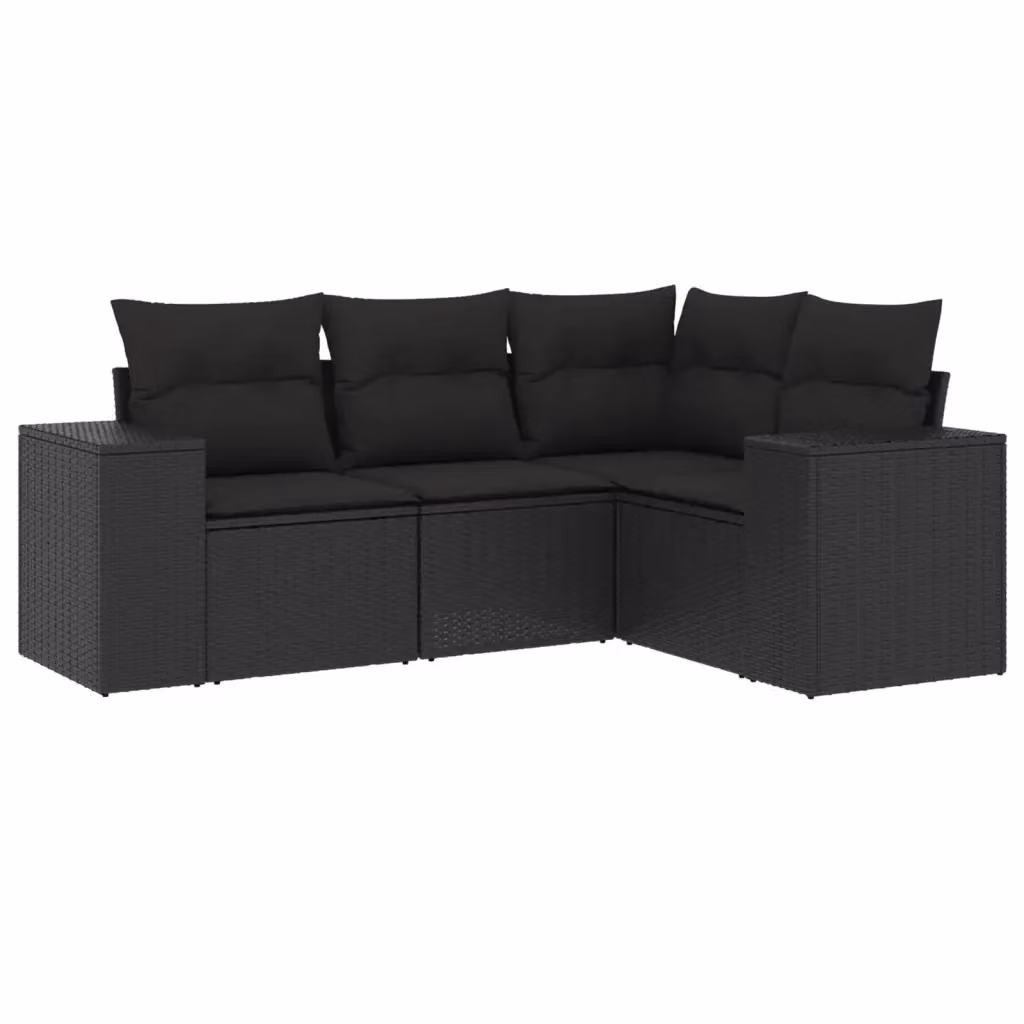 Set di divani da giardino a L vidaXL in rattan nero con cuscini imbottiti e struttura in acciaio – 2