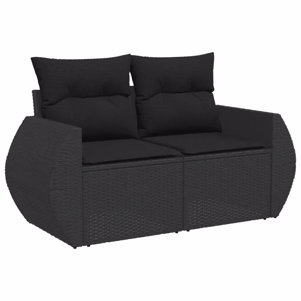 Divano da giardino a 2 posti vidaXL in polyrattan nero con cuscini imbottiti e coperture rimovibili – 2