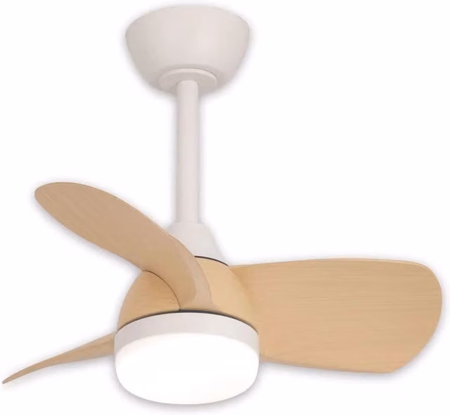 LÚZETE Ventilatore a soffitto con LED da 17W, motore DC, colore bianco e legno, con telecomando