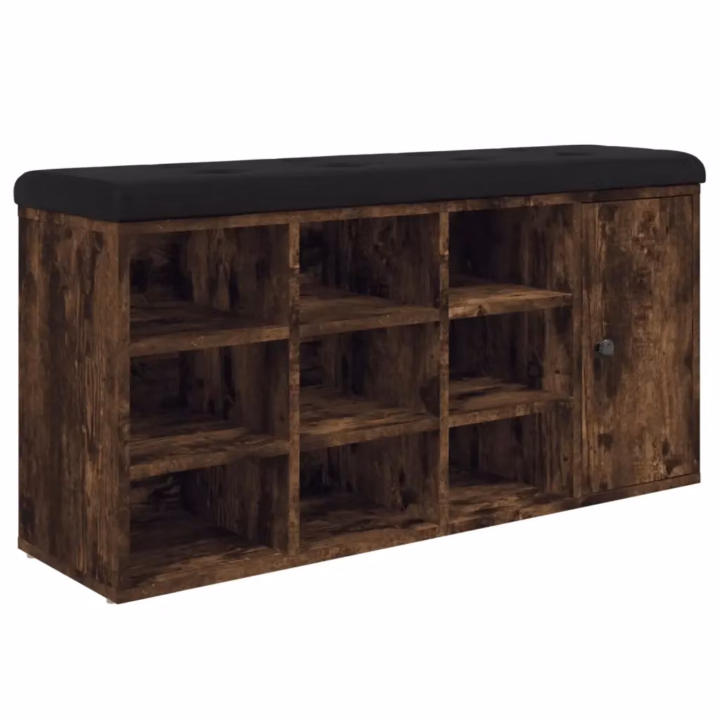 Panca scarpiera e sgabello Design Mania in legno multistrato Rovere Fumo, colore marrone e nero, L: 102 cm, P: 32 cm, H: 50 cm – 2