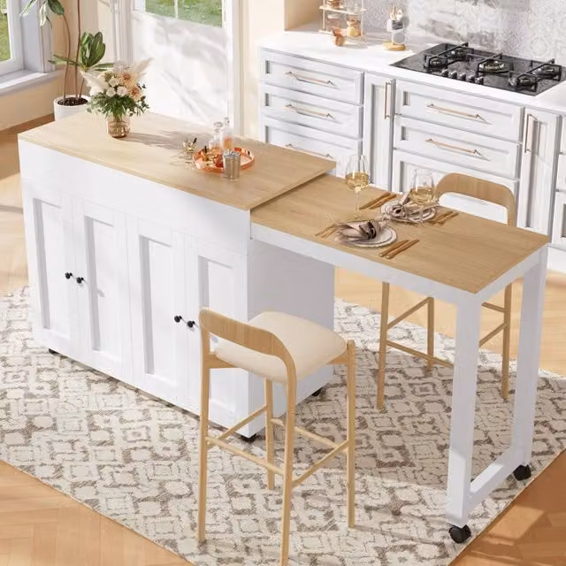 Tavolo bar allungabile bianco 117-180 x 50 x 94,6 cm in MDF con 6 vani regolabili