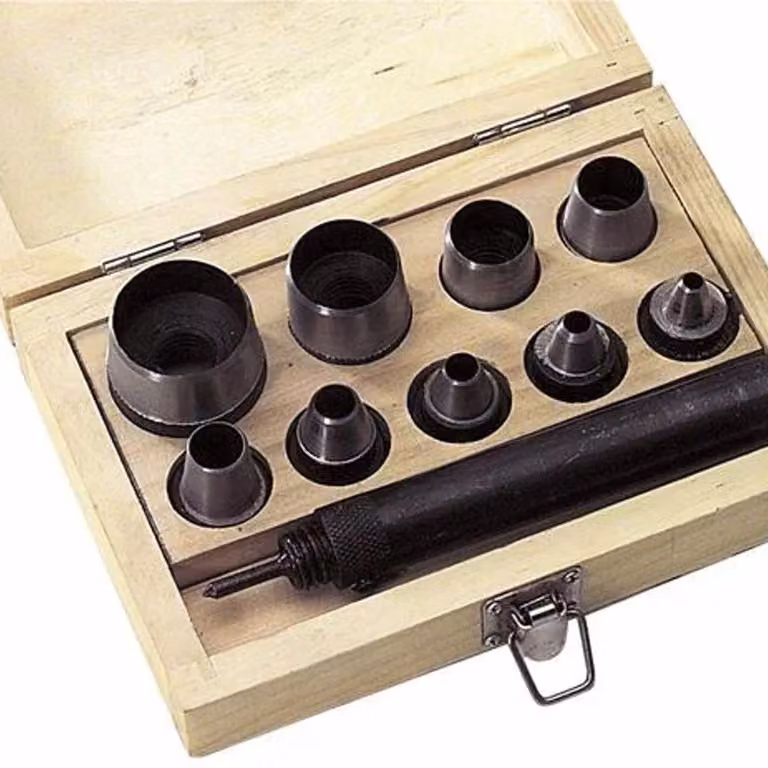 Set di perforatori in scatola di legno, 10 pezzi