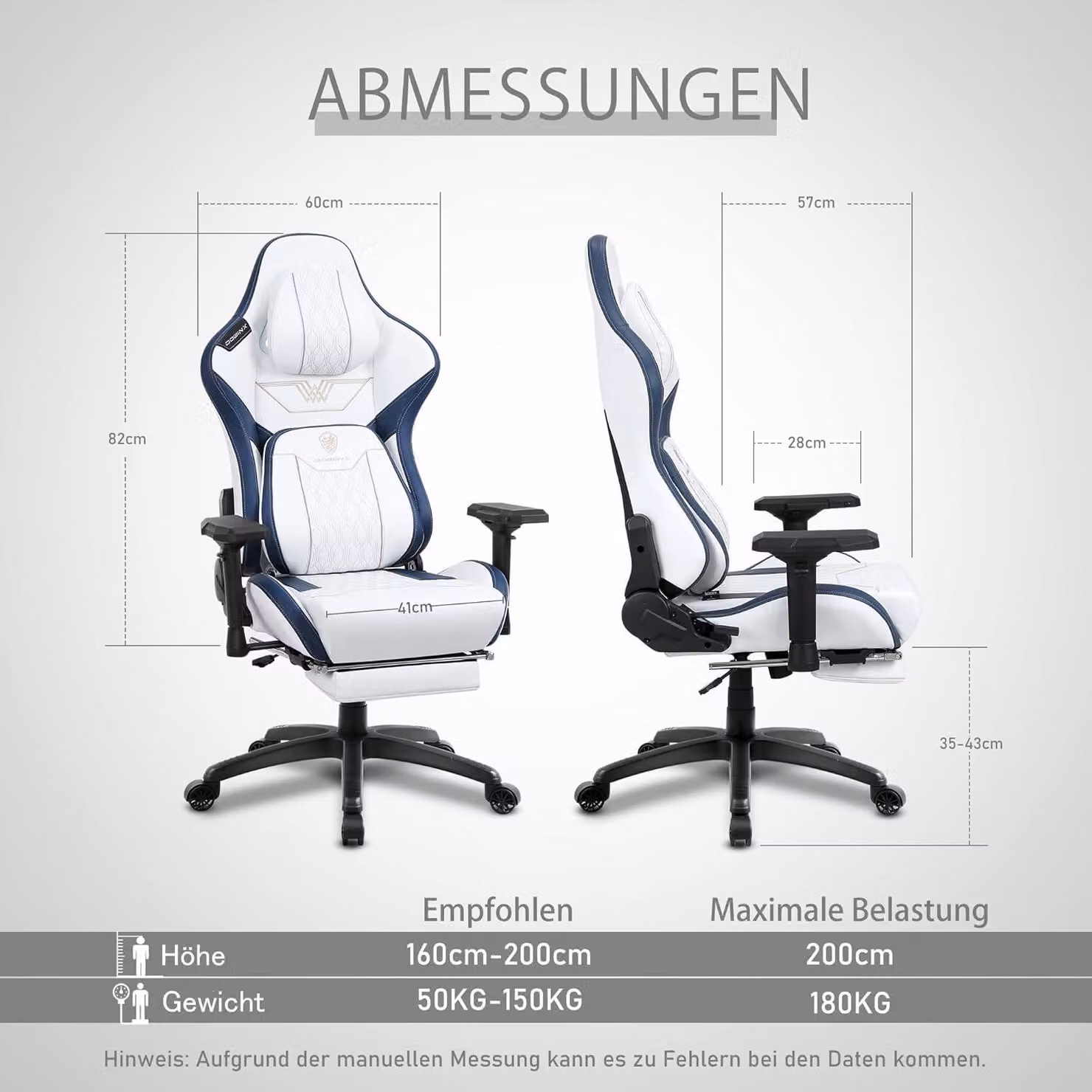 Sedia da gaming con braccioli regolabili in 4 direzioni, poggiapiedi, pelle traspirante, massaggio USB e capacità di carico di 180 kg, colore bianco