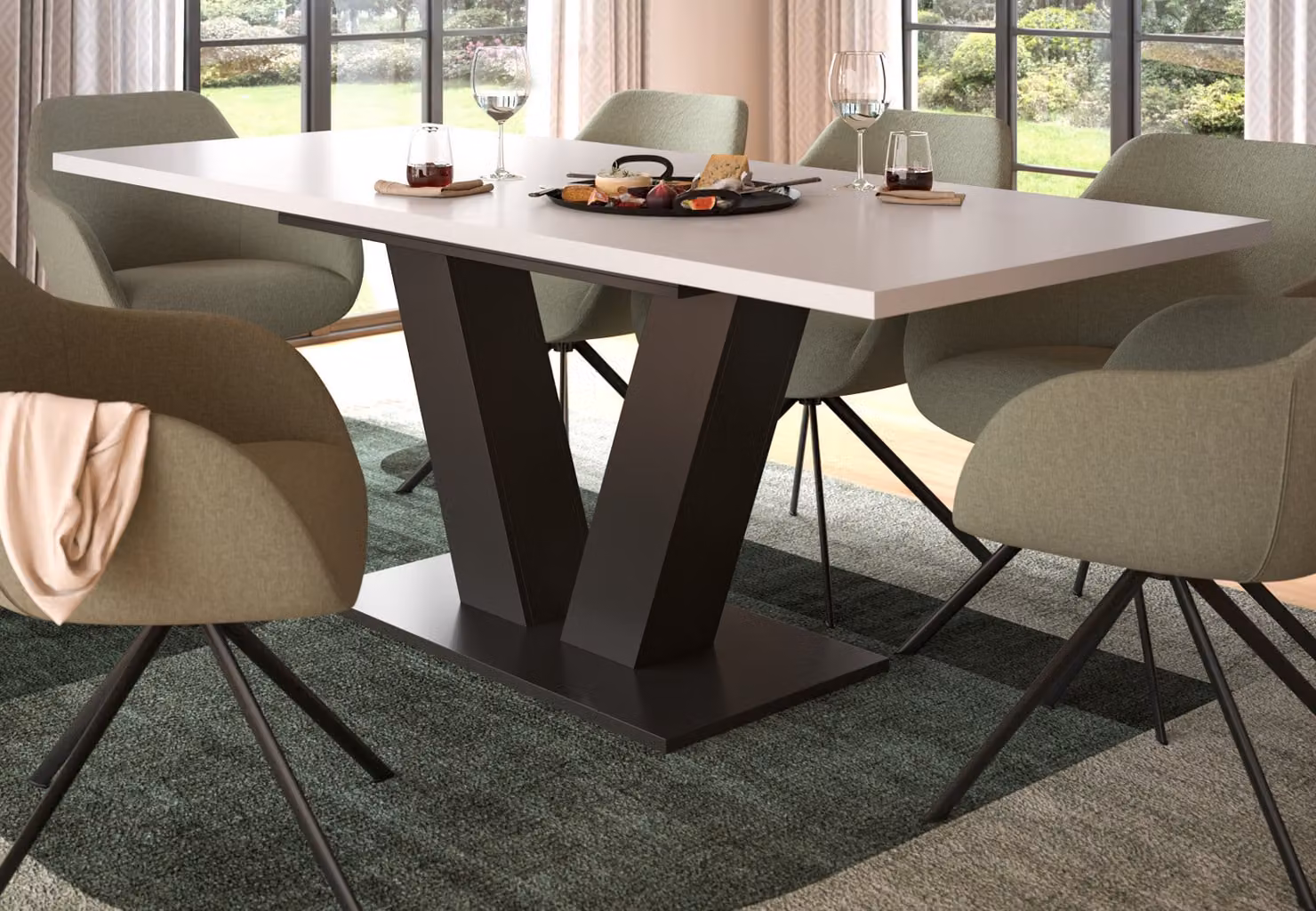 Tavolo da pranzo "Home-X" in bianco e grigio Tavolo da sala da pranzo, allungabile 150 - 190 cm