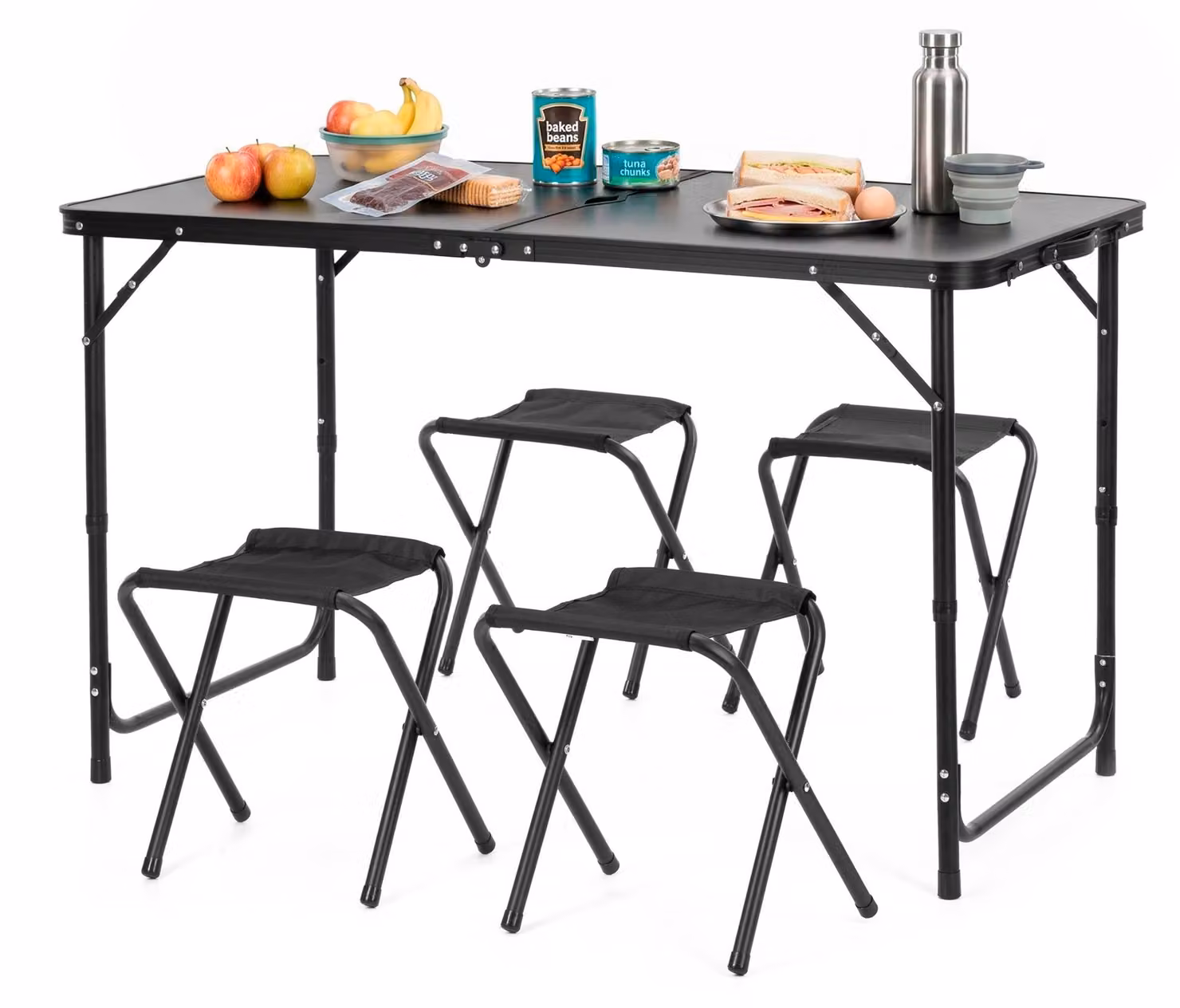Tavolo da picnic con sedie - Tavolo da campeggio - Set da campeggio - Tavolo da birra - Per ristoranti e bar - Tavolo - Sedie - Pieghevole - Nero - 120 x 60 x 55 cm