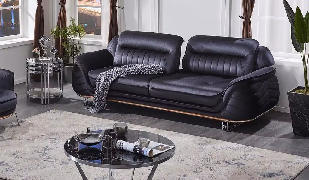 Sofa Dreisitzer Couch Wohnzimmer Schwarz Luxuriöse Design Polstermöbel