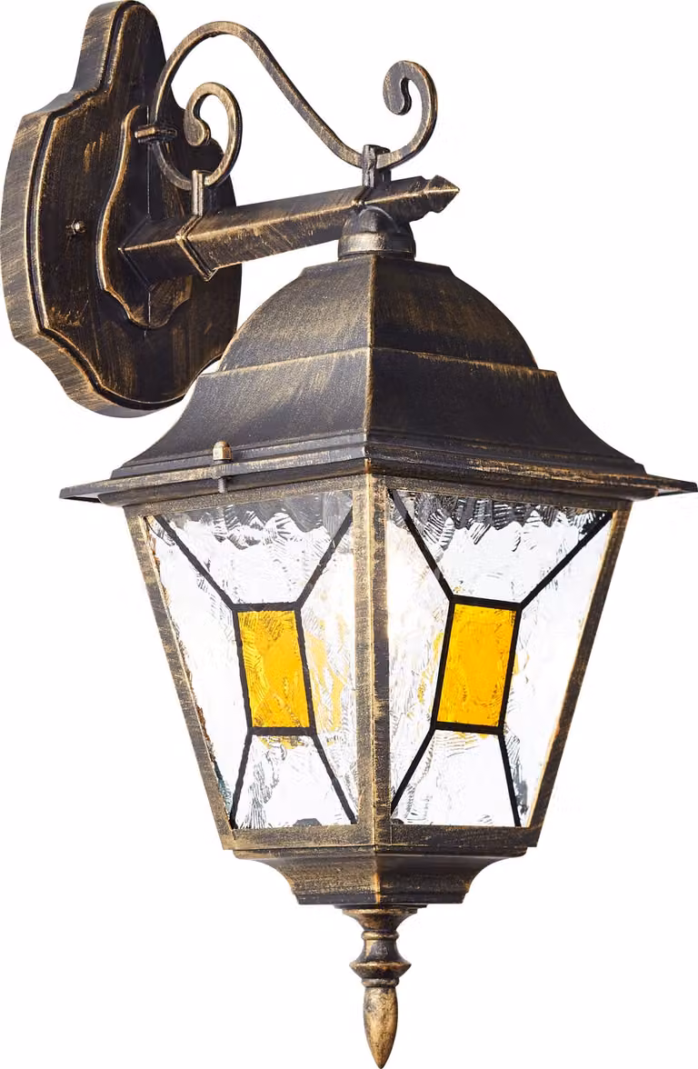 BRILLANTE applique classica da esterno JANEL | nero/oro | applique a sospensione | dimmerabile con una fonte luminosa adeguata | 1x presa E27 max. 60W | metallo/vetro | IP44