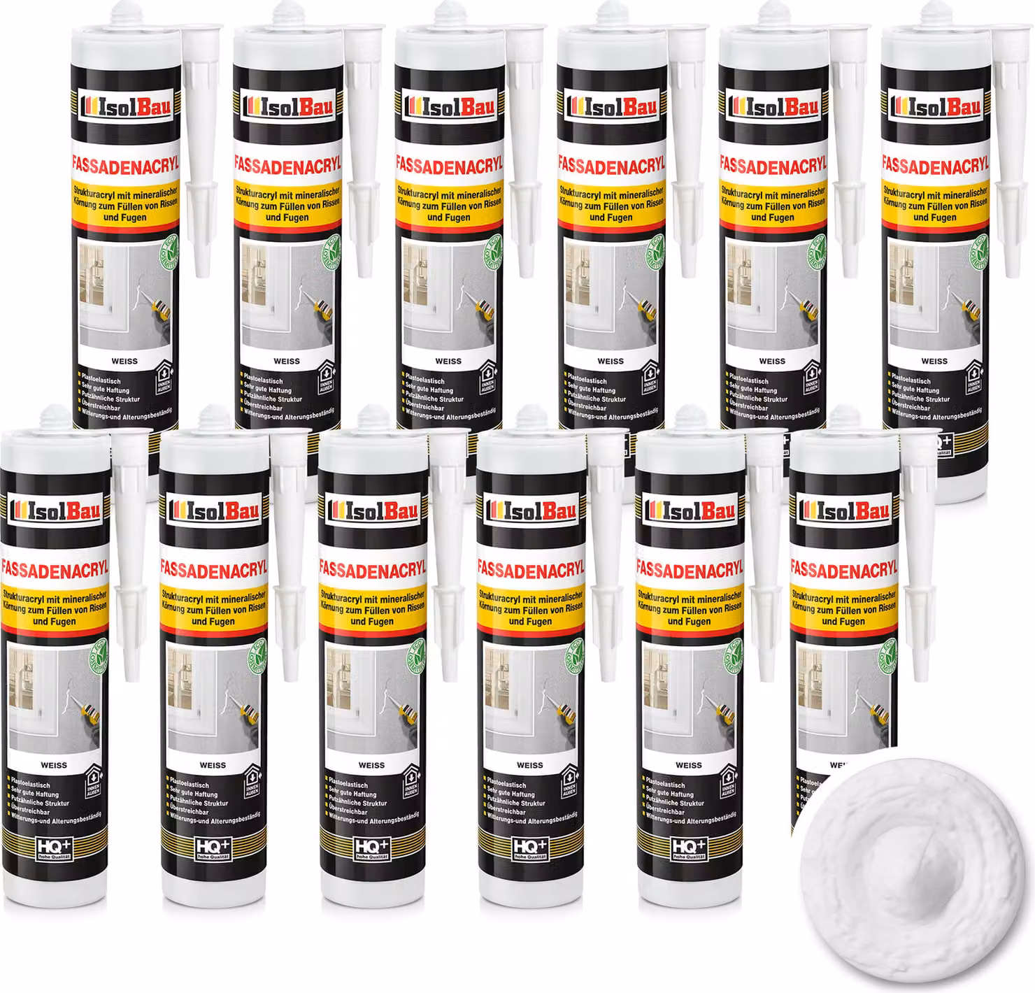 Isolbau, sigillante acrilico per facciate - 12 tubetti da 300 ml. Sigillante acrilico con granuli per riempire fessure e giunti sia all'interno che all'esterno - Colore bianco