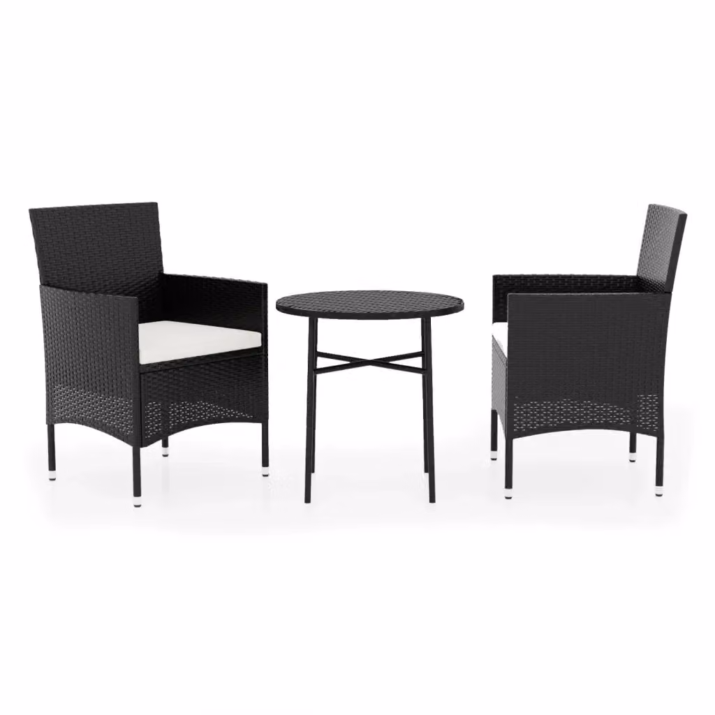 Set da pranzo da giardino moderno vidaXL in polyrattan nero e bianco composto da 3 pezzi – 2