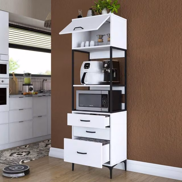 Madia Capua DMORA Credenza Moderna con Ripiano e Cassetti, Bianco, L: 60 cm, P: 40 cm, H: 199 cm