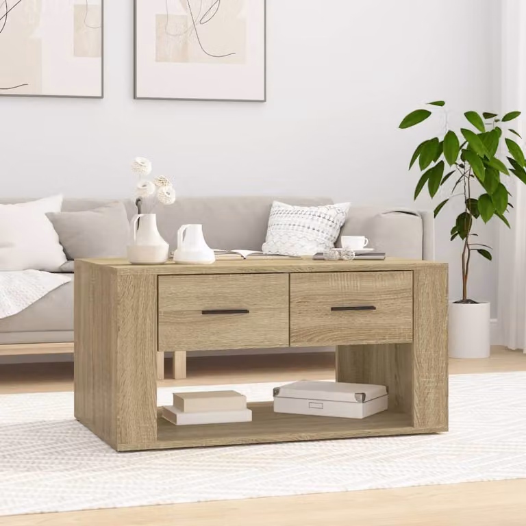 The Living Store tavolino in rovere Sonoma 80x50x40 cm materiale a base di legno