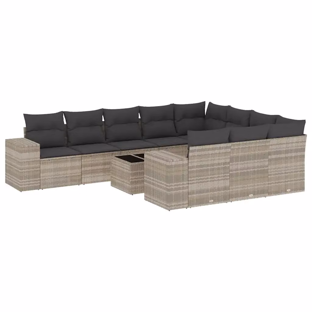 Set di divani da giardino vidaXL 11 pz con cuscini e tavolino in polyrattan grigio con struttura in acciaio e design moderno a L – 2