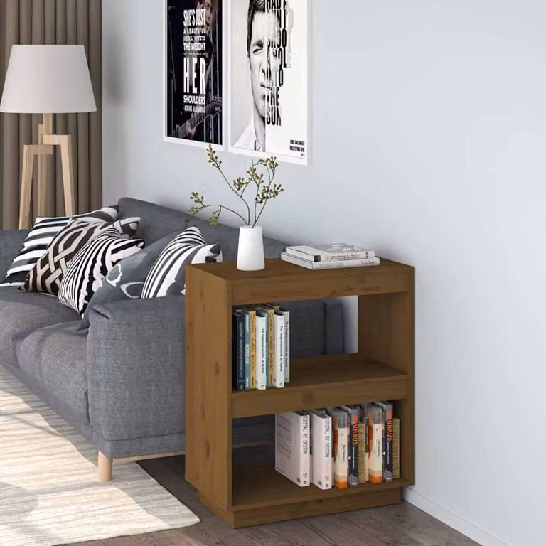 Libreria vidaXL in legno massello di pino marrone ambra con pannello posteriore L: 60 cm, P: 35 cm, H: 71 cm