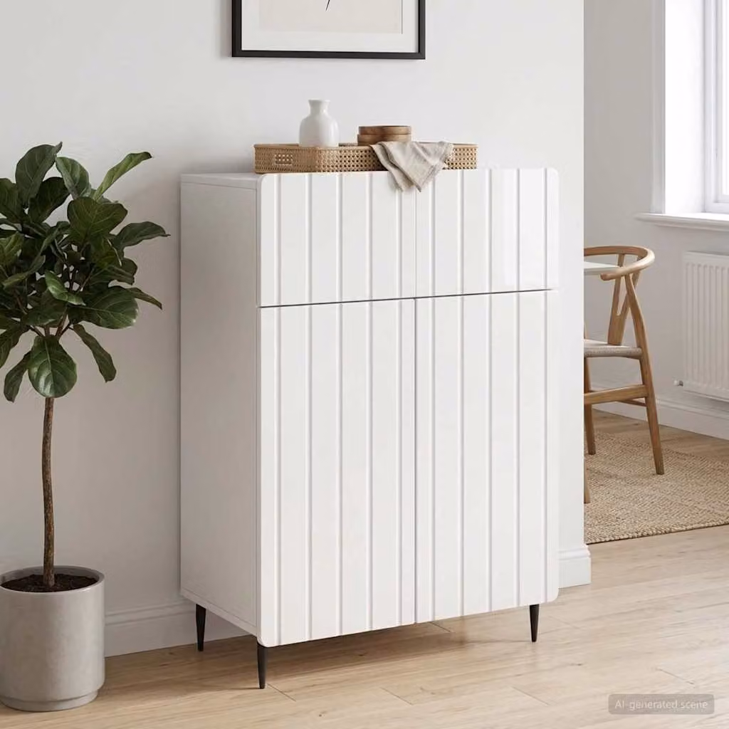 Credenza moderna vidaXL in legno ingegnerizzato bianco lucido L: 66 cm, P: 34,5 cm, H: 92 cm