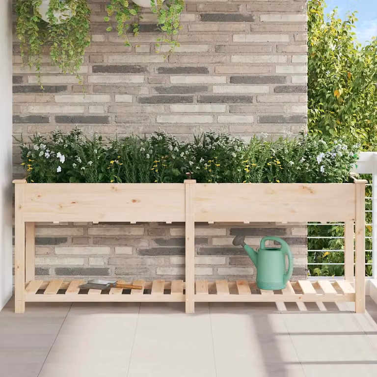 vidaXL Vaso da giardino in legno Beige L: 203 cm, P: 53 cm, H: 76,5 cm