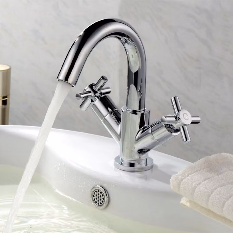 Miscelatore per lavabo con gruppo di scarico, cromo, monoblocco, in ottone