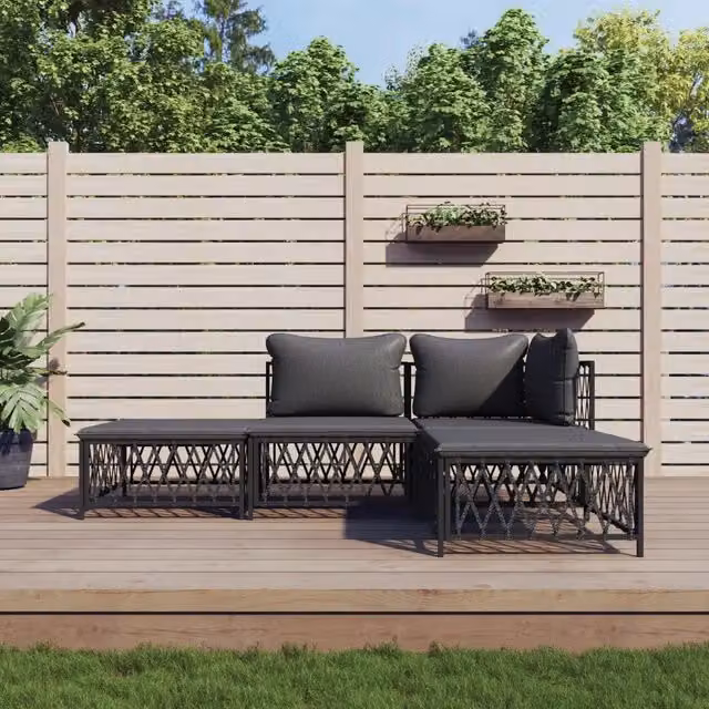 Set Salotto da Giardino vidaXL a Forma di L con Cuscini, Acciaio Antracite e Tessilene, 4 Pezzi