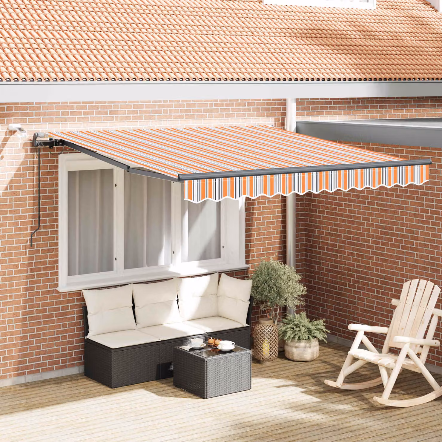 Tenda retrattile vidaXL multicolore in poliestere con bracci pieghevoli e telecomando L 350 x P 250 cm
