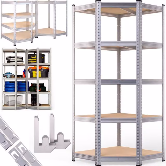 Scaffale Monzana in metallo e MDF argento con ripiani regolabili, H 180 x L 70 x P 40 cm – 1
