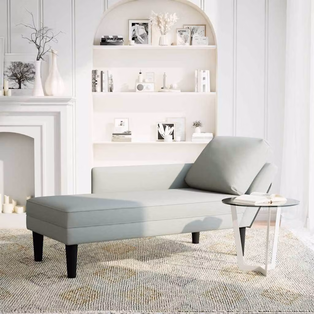 vidaXL Sdraio con Cuscino e Bracciolo Destro in Velluto Grigio Chiaro