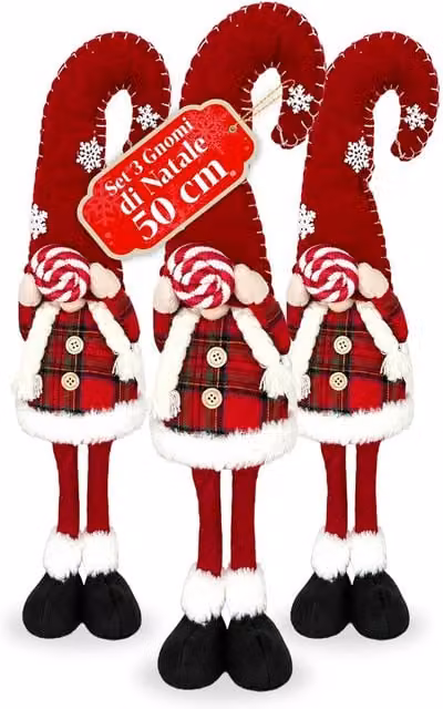 Gnomo di Natale decorativo Saint Joy in tessuto scandinavo con motivo checked, disponibile nei colori rosso, bianco, verde e blu